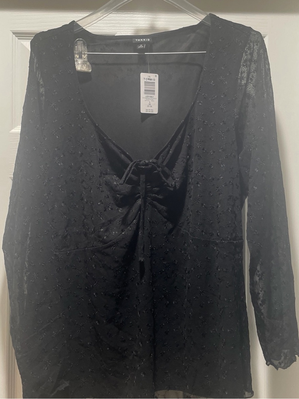 torrid Black Beaded Tie-Front Sheer Blouse 3X